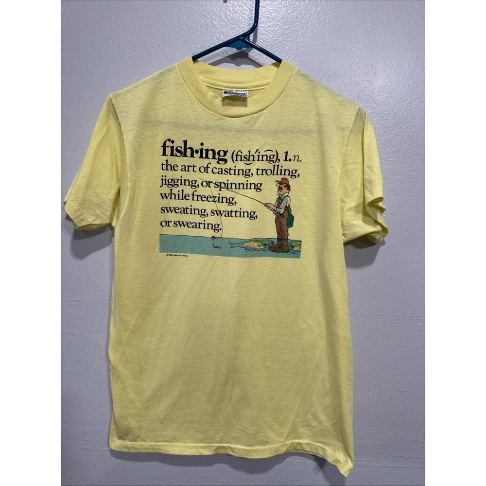 VTG Hanes 1983 T-Shirt Small (M Tag) Fishing Dictionary Funny Outdoors USA *Fair